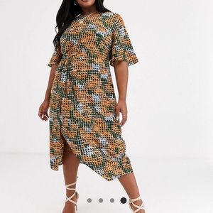 ASOS Curve faux wrap midi dress geometric plus